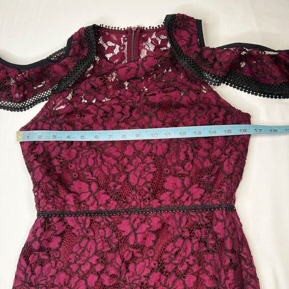 Alexis Evie Lace Sheath Burgundy Midi Dress Cold Shoulder Wine Medium - Picture 11 of 16